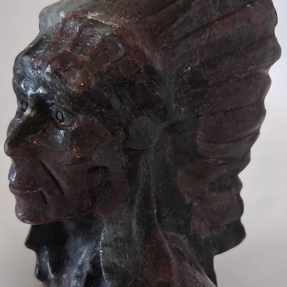 Hand-Carved Stone Native American Chief Bust-Heavy Polished Soapstone/Serpentine